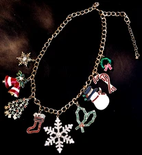 Charming Charlie signed Christmas Holiday Charm 19.5" Necklace