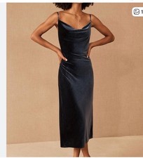BHLDN JENNY YOO Collection Blue Velvet Spaghetti Strap Dress Size 22