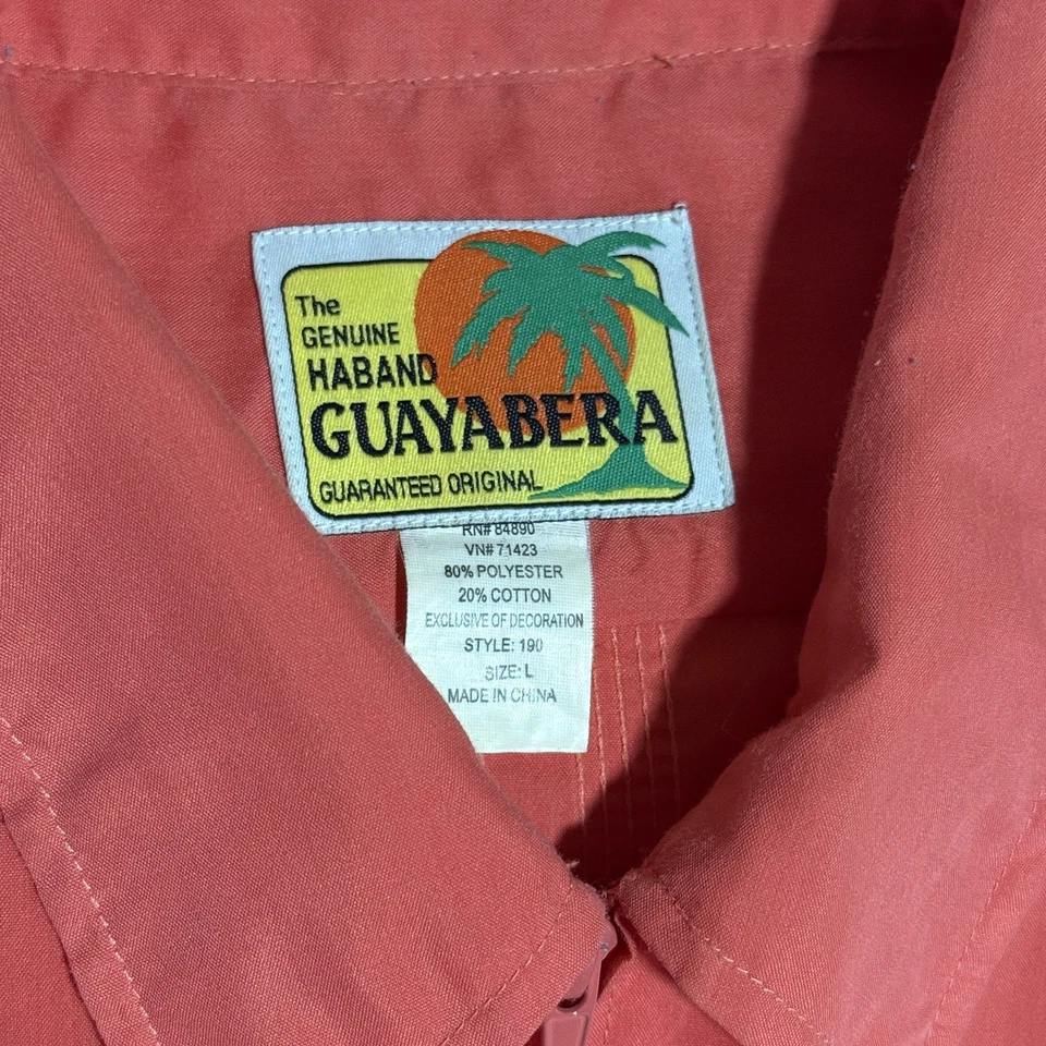 The Genuine Haband Guayabera Shirt (L) Coral Zip Front Embroidered Pockets - Image 3 of 4