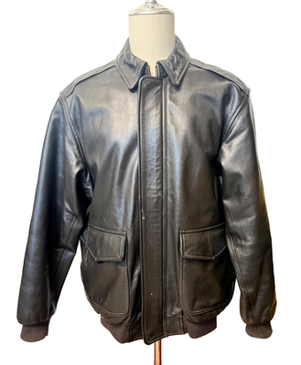 Vtg LL BEAN Goatskin Leather A2 Bomber Jacket Men's L Tall Brown