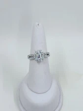 Epiphany Diamonique Cubic Zirconia Emerald Cut Halo Ring, Platinum Plated