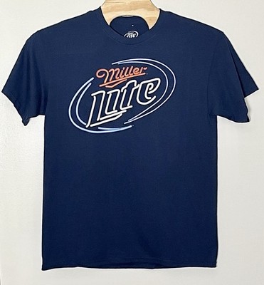 Miller Lite T-Shirt Men s Large Navy Blue Beer Neon Light Novelty Promo Humor