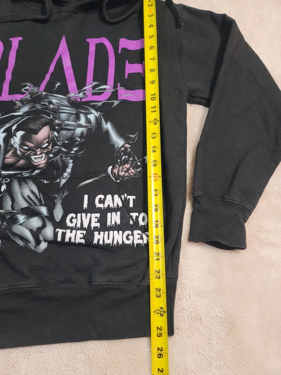 Sudadera con capucha suéter polar negro Marvel Blade para hombre S bolsillos gráficos cordón
