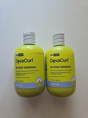 2 Pack- DevaCurl No-Poo Original Zero Lather Cleanser for Rich Moisture 12 Fl Oz