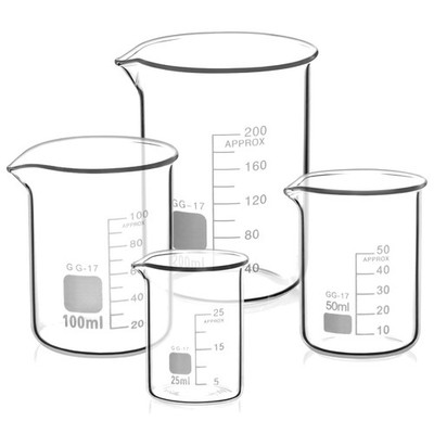 Labor Glasbecher Set 25ml 50ml 100ml 200ml Messbecher Borosilikatglas