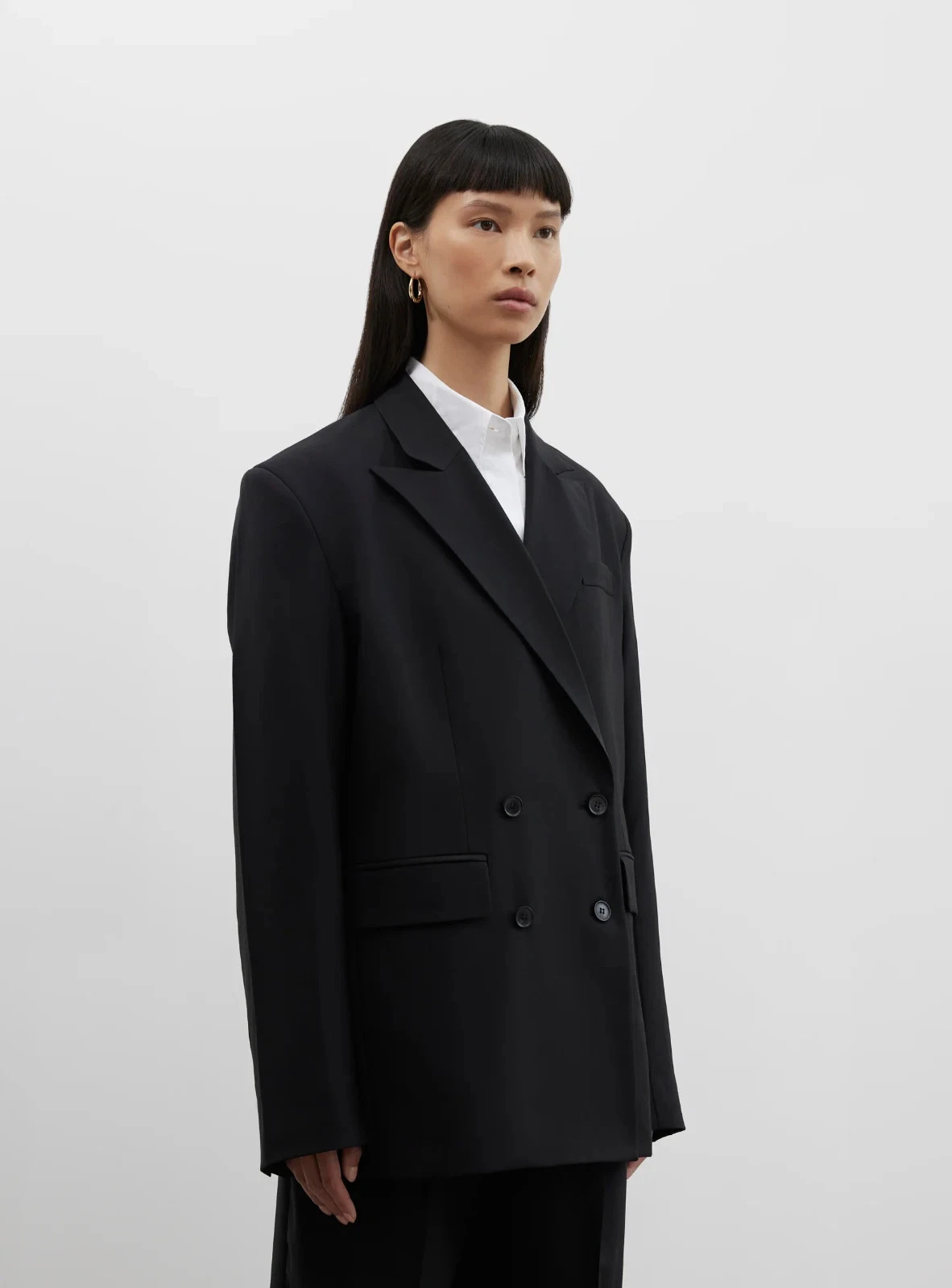 Heba Shaikh London Tale Oversized Double Breasted Wool Blazer Jacket M Black