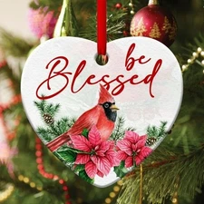 Beautiful Cardinal Bird  Heart Ornament - Be Blessed