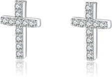 Tiny Cross Stud Earrings, 14K Gold Plated CZ Silver Earrings, Hypoallergenic Min