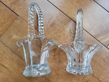 VTG DUNCAN MILLER CLEAR GLASS SMALL BRIDE  S BASKETS ETCHED 5"  6" Set/2 Easter