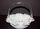 Vintage Fenton Silver Crest Milk Glass Spanish Lace Basket with Clear Handle