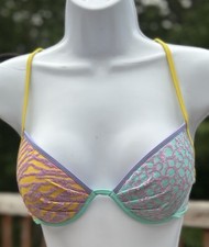 VICTORIA S SECRET Happy Cheetah Zebra Sequin Colorful Bikini Top Size 34B
