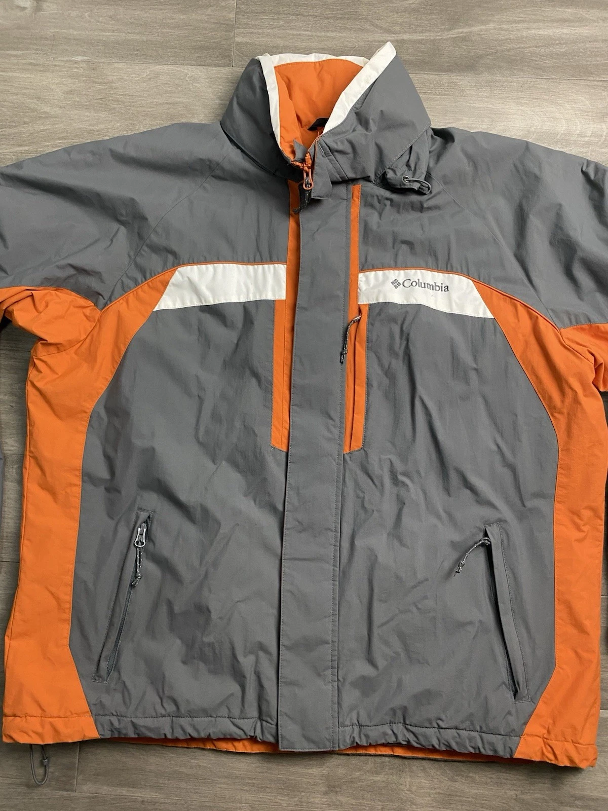 Columbia Jacket Mens Size Xl Gray Orange Waterproof Hooded Full Zip Outdoors