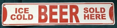 ICE COLD BEER SOLD HERE METAL SIGN MAN CAVE SPORTS ROOM BASEMENT BAR NEW 24 