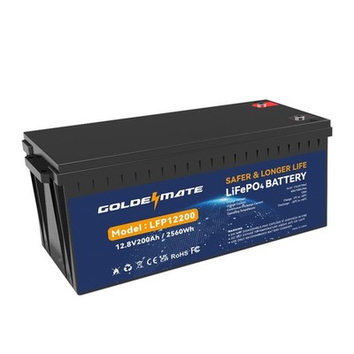 Goldenmate 12V 200Ah LiFePO4 Deep Cycle Battery with BMS for Solar RV Home