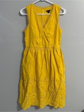 Ann Taylor Dress Womens 4 Eyelet Sunshine Yellow Sleeveless Feminine V Neck