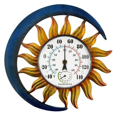 Indoor Outdoor Thermometer Hygrometer, Vintage Sun Moon Wall-Mounted Thermometer