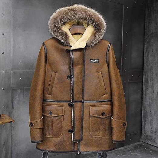 B-3 Jacket RAF US Navy Mens Bomber Flying Aviator Irvin Real Shearling Leather image 4