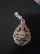 Sarda Artisan of Bali Xl Filligree Enhancer With a Blue and White Stone