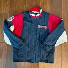 APEX ONE Quilted Nylon Jacket Filled Patch Embroidered Bicolor M Red Blue Used