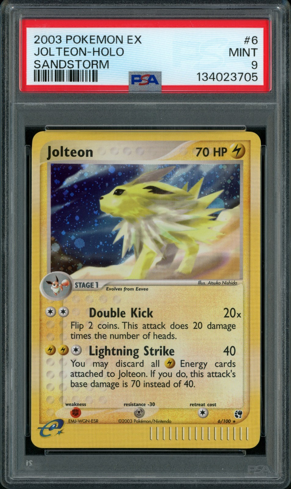 2003 Pokemon Jolteon 6/100 EX Sandstorm Holo PSA 9 MINT NEW CERT CLEAN POP 231!