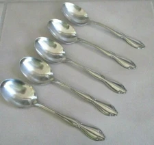 Set of 5 Oneida Plantation Custom 6 7/8" Stainless Soup Spoons Flatware 
