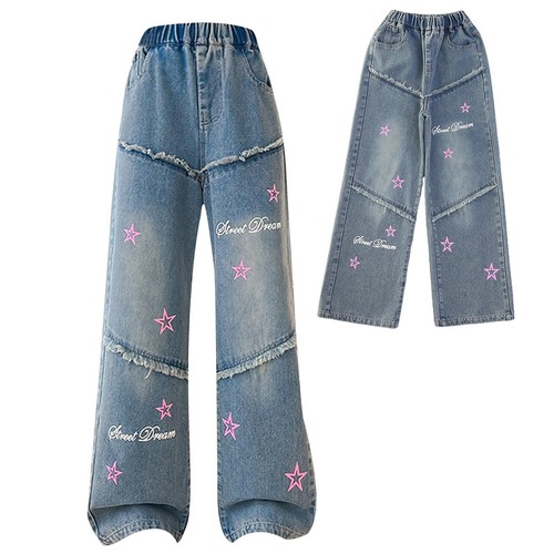 Kids Girls Trousers Baggy Jeans Vacation Pants Running Frayed Denim Fashion - Picture 5 of 20