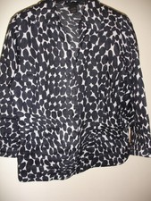 Anne Carson Black And White Smart Linen Jacket Blouse Size S