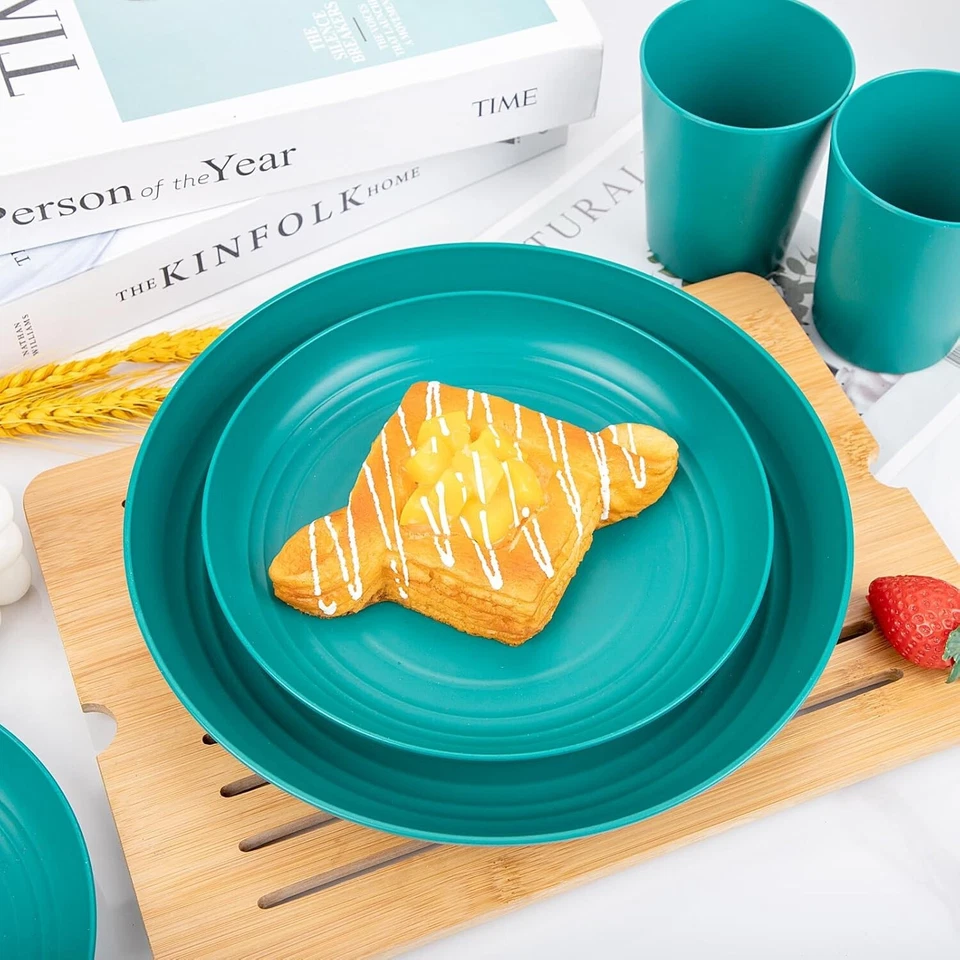 48 Pcs Wheat Straw Dinnerware Set for 12, Microwave Safe Plastic Dishes - Image 4 of 4