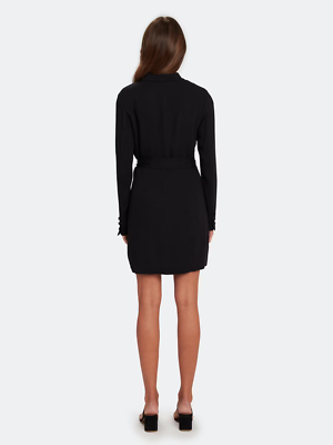 belted blazer dress black Patchwork Long Sleeve Belted Blazer Dress M