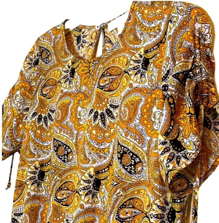 Blusa floral de manga corta para mujer Michael Kors en amarillo y naranja mediana Foto 3 de 4