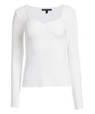 derek heart bright white sweetheart neck long sleeve top Juniors L