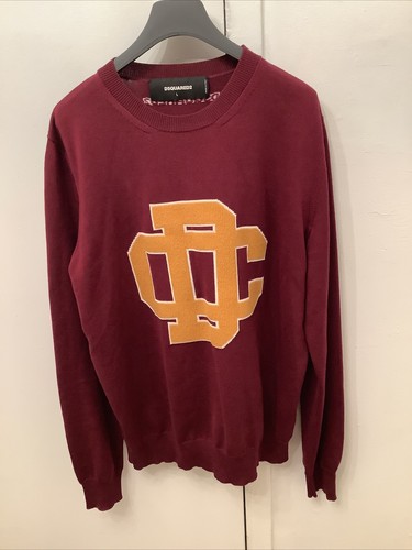 DSQUARED2 Maxi Logo Unisex Burgundy Jumper Knit Sweater Pullover Size L - Picture 3 of 14