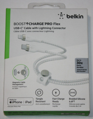Belkin Lightning-to-USB-C Cable - 6.6 Ft/ 2 M - Braided Silicone - MFi-Certified