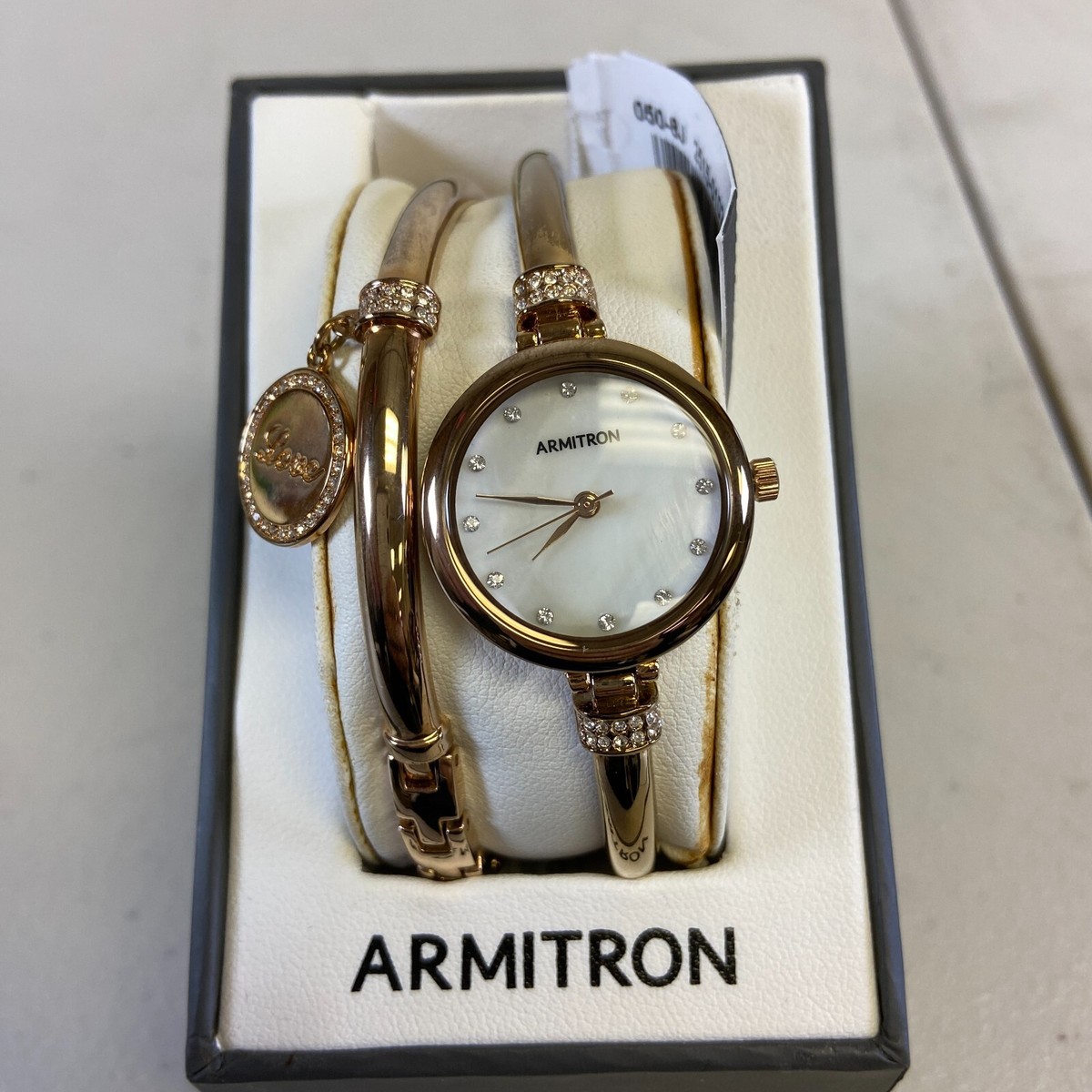 Armitron Women's Rose Gold Watch Bracelet Set Ceramic Dial 75/5581RG
