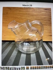 Vintage MCM Ribbed Clear Glass Tilted Ball Pitcher