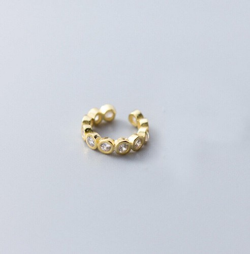 0.30Ct Round Cut Lab-Created Diamond 14k Yellow Gold Plated Women Bezel Ear Cuff - Picture 2 of 4