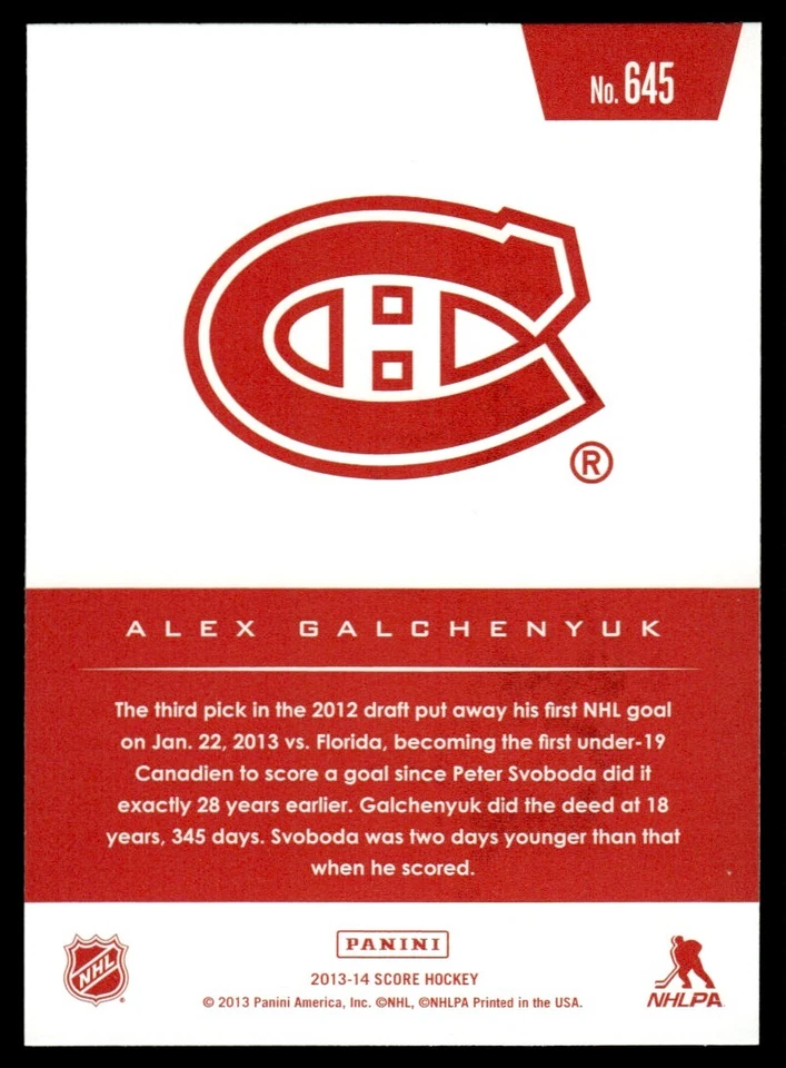 2013-14 Score Alex Galchenyuk Rookie #645 - Image 2 of 2