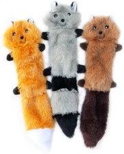 ZippyPaws Skinny Peltz Fox Raccoon Beaver Dog Toy Plush Squeak Toy 11" 3 Pack