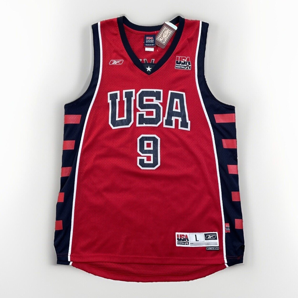 Reebok LeBron James USA Basketball Team Jersey #9 Red Blue Mens Sz