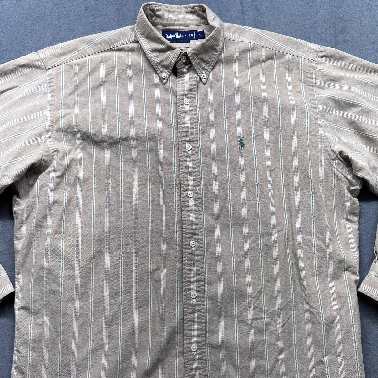 Ralph Lauren camicia uomo grande beige abbottonata righe preppy piccolo pony