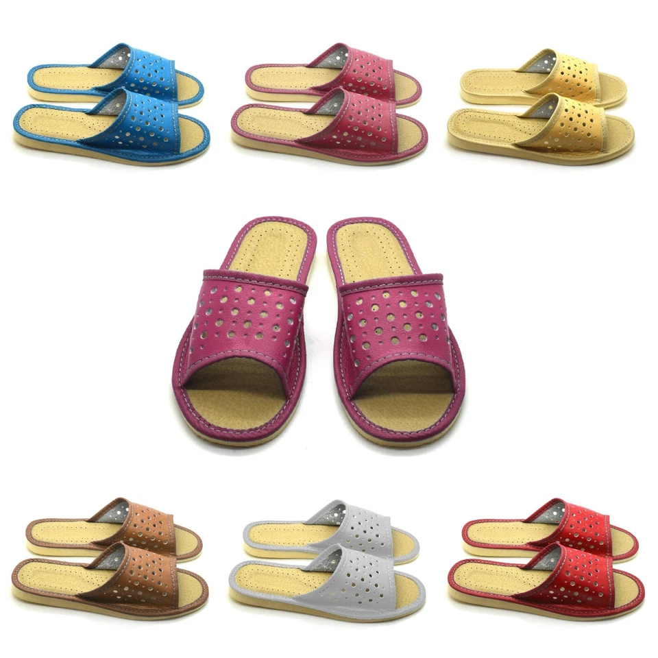 Women’s Slippers Open Toe House Slipper Slip On Flat Faux Leather Mules Size 3-8