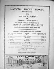 1929 NHL HOCKEY PROGRAM HOWIE MORENZ PHOTO MSG NEW YORK RANGERS AUREL JOLIAT AHL