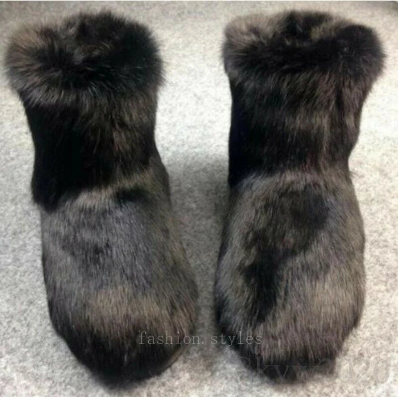 Real Mink Fur Furry Women Glossy Fur Snow Warm Boots Ladies Flats Winter Shoes - Image 2 of 4