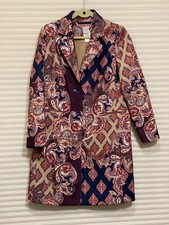 Chico s 0 Sz 4/6 Navy Blue Red Wine Paisley Dress Length Coat Jacket Lined EUC