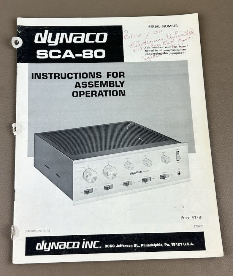 Dynaco SCA-80 Instruction Manual D-277