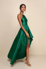 lulus broadway high low gown in green, small