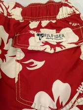 TOMMY HILFIGER Men's Swim Surf Board Shorts Burgundy White Floral Print 30" Wai