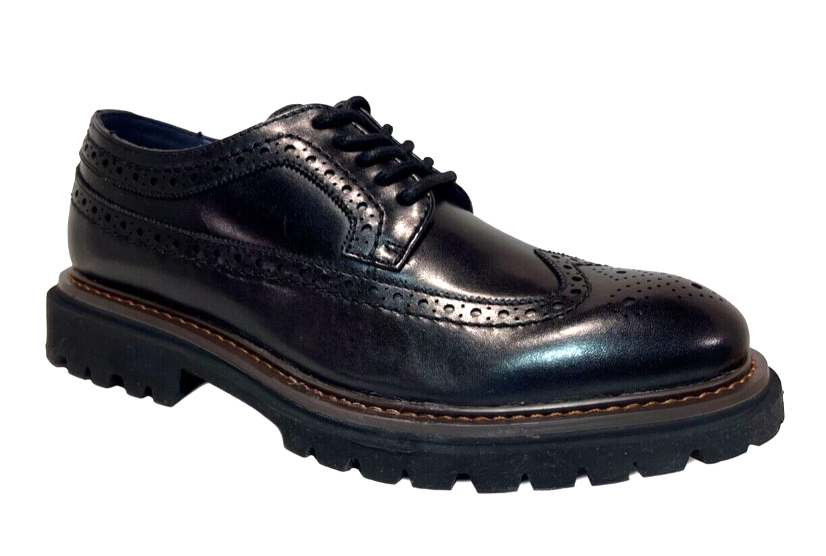 La Milano Houn2 Mens Black Leather Wing Tip Dress Shoes A124191