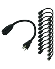Lightkiwi 16AWG Power Extension Cord 1ft, 12-Pack