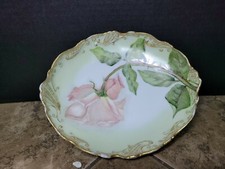 Antique Limoges France Hand Painted underplate, bowl Gold Accent  Pink Roses